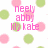 Pixelated pink text on white background with green and pink polka dots, displaying names and a friendship message.