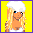 A 4-frame pixel art contact sheet showing a cartoon woman with blonde hair, white beret, and pink text "bebe" on her top against yellow background.