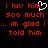Red pixelated text on black background with white heart symbol replacing 'u' in 'luv', repeated across two identical