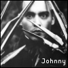 Black-and-white of nine identical showing a person with long hair and claw-like objects near their face, each labeled 'Johnny' or 'Edward' at the bottom