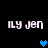 Pixelated text 'ily jen' appears in four positions on a black background with blue heart symbols at different locations.