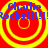 Red background with four yellow concentric circles, each containing blue text reading "Charlie Rocks!!!!!" in a pixelated font.