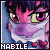 Pixelated character with pink face, purple nose, and dark hair, wearing white mask-like covering, displayed in with 'NABILE' text below