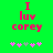 Green background with pink text reading "I luv corey" and a of five pixelated flowers below, where the third flower changes from gray to pink between frames