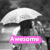 A black-and-white image of a person holding an umbrella with pink text reading 'Amado me' overlaid, transitioning to a color image of a person in a white floral top and denim shorts with green text reading 'Chick'.