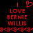 Red pixelated text and symbols on black background with heart symbol above 'I LOVE BERNIE WILLIS' repeated twice.