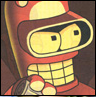 A close-up of a cartoon robot with a red and yellow helmet, square eyes, and a grid-patterned mouth, holding a red-and-white object.