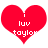 Two identical red heart-shaped icons with white text reading 'i luv taylor' in pixelated font, displayed side-by-side on a white background.