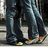 Pixelated image of two figures in dark blue jeans walking side-by-side with text overlay reading "I Love You Aaron" on the right.