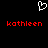 A static pixel art image with a white heart outline above red text reading 'kathleen' on a black background.