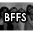 Black-and-white group photo of people with large white text "BFFS" overlaid, showing animation where the right side of the image is cropped in the second view.