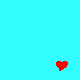 Red pixelated hearts float against a solid cyan background in a scattered arrangement.