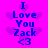 A vibrant pink background with purple heart shapes and blue text reading "I Love You Zack <3" in two identical vertical