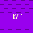 Purple background with repeating dark purple square patterns and horizontal lines, featuring multiple instances of the text 'KYLE' in light yellow pixelated font.