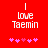 Red background with white text reading 'I love Taemin' and five pink asterisk-like symbols below, showing two animation frames where the middle symbol shifts position.