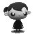 A grayscale cartoon character with a ponytail and large eyes alternates between holding a purple octopus-like object and standing empty-handed