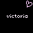 Pixelated pink heart symbol above two instances of the word 'victoria' in white pixelated text on a black background.