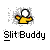 Pixelated character with white head and yellow body in repeated , each instance labeled "Slit Buddy" below