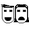 Pixelated white faces with black hair and rectangular eyes display varying mouth shapes across on a gray background