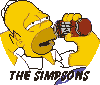 Yellow cartoon character with brown mustache holds red camera, mouth open, eyes closed in some frames, white shirt with blue stripe, gray background, text "THE SIMPSONS" below.