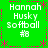 Green background with white text reading "Hannah Husky Softball #8" and pink decorative borders, displayed in a