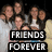 Group of people in a photo with text overlay; one version shows 'FRIENDS FOREVER' text, another version shows a person in blue clothing.