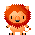 Six pixel-art lion icons arranged in two , each with orange fur and a red mane on gray background