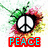Four distinct pixel-art icons arranged in a : peace symbol with splatter, rainbow heart, grinning emoji, and three symbols on light background