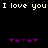 Pixelated text reads "I love you I love you" above two of purple heart icons on a black background