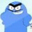 Blue cartoon character with angry expression, black eyebrows, and wide eyes; red pixelated text reads "I AM PIERRE'S EVIL BROTHER!!!" on dark brown background.