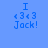 Blue background with light blue rectangular blocks and pixelated text reading "I <3<3 Jack!" in dark blue.