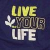 Static buddy icon with "LIVE YOUR LIFE" text and a small plant symbol on dark blue background.