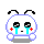 Pixelated character with white body, black antennae, red cheeks, and blue tears in six positions