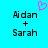 A cyan background displays two identical pixelated text pairs with a pink heart symbol above the left pair.