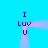 Blue background with two vertical pink light trails forming a square, each containing stacked text 'I Luv U' in blue pixelated font.