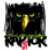 Animated icon features a black bird with yellow beak and green eyes, green text below, and green text surrounding the bird on a white background.