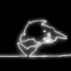 A sequence of white line-drawn figures on black background showing a character's head and body in multiple poses including walking, running, and turning.
