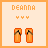 Pixelated orange icon with 'DEANNA' text above three yellow symbols and two orange rectangular shapes with black curved lines.