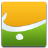 A square pixelated icon with a yellow top half, white curved stripe, and green bottom half containing a white circular dot.