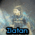 A pixelated character with light hair and blue clothing appears in a cloudy background, with the text 'Zlatan' overlaid in blue on black.