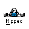 A 3x3 contact sheet of a pixel art animation featuring a white stick figure lifting weights, with text and speech bubbles changing across frames.