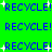 Green background with blue 'RECYCLE!' text repeated in , white plus signs scattered across the image