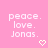Pixelated text on pink background with two heart symbols, each frame showing identical static content.