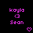 Pixelated pink text and symbols on black background with gray rectangle at bottom right, showing repeated names and changing symbols across frames.
