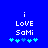 Blue background with white text 'i LOVE Sami' and five cyan plus symbols below, where the third symbol changes from light cyan to dark cyan between frames.