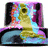 Pixelated static image shows a yellow cartoon character with large black eyes and orange hair against colorful background.