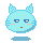 Four pixelated light blue cat heads with pink cheeks and blue eyes in a , each with distinct facial expressions and mouth shapes