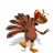 Animated brown turkey with orange legs and red wattle, wearing a small crown-like hat, performing sequential walking poses.