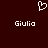 Dark red background with white pixelated heart symbol above two instances of the text 'Giulia' in pixelated font.