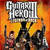 Animated sequence showing Guitar Hero II logo with fiery background and band members, transitioning to static black-and-white text on white.
